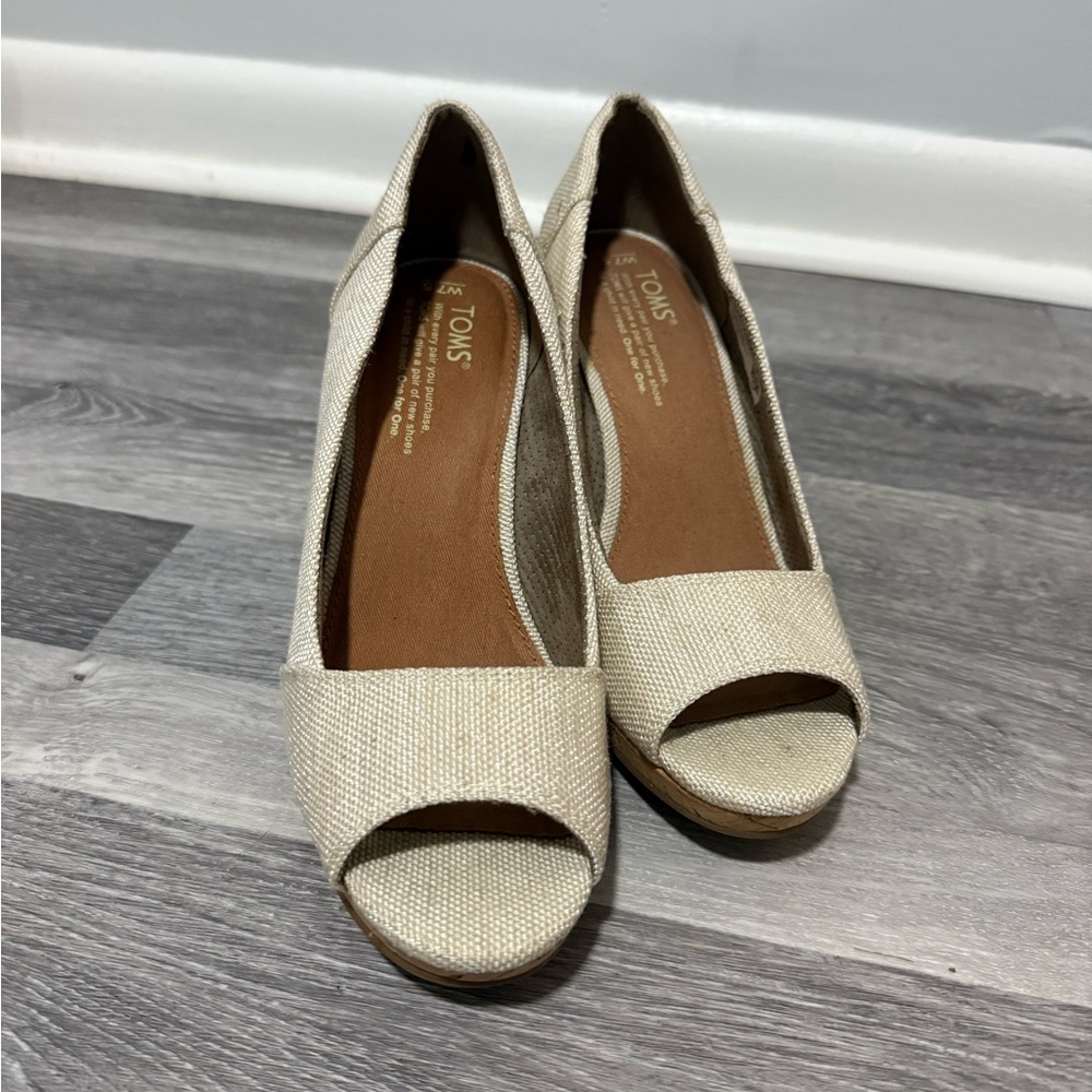 Toms Natural Canvas Stella Open-Toe Wedge Sandals